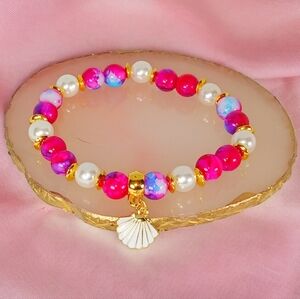 Pearl Multicolor Beads & Shell Charm Bracelet Tie Dye Mermaidcore Saturationcore